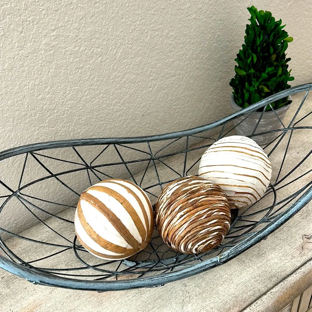 Pier 1  Boho Farmhouse large metal open metal weave oblong bowl